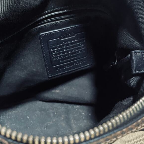 Vintage Y2k Coach Signature Stripe Logo Shoulder Bag Zip Top Canvas Black Gray - Picture 15 of 16